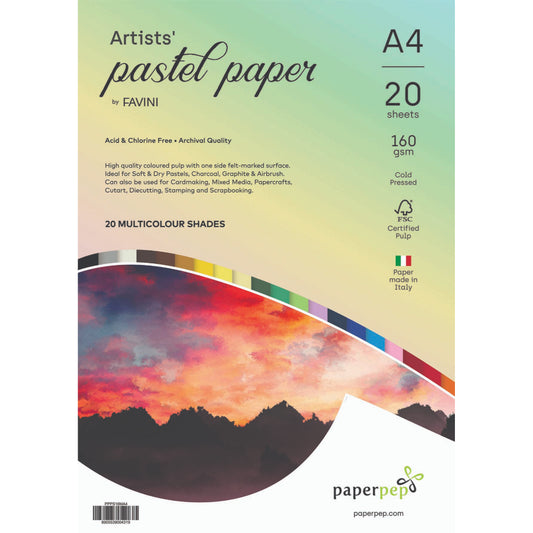 Paper Pep Artists' Pastel Papers 160Gsm A4 Multicolor Shades Assorted Pack Of 20 Sheets