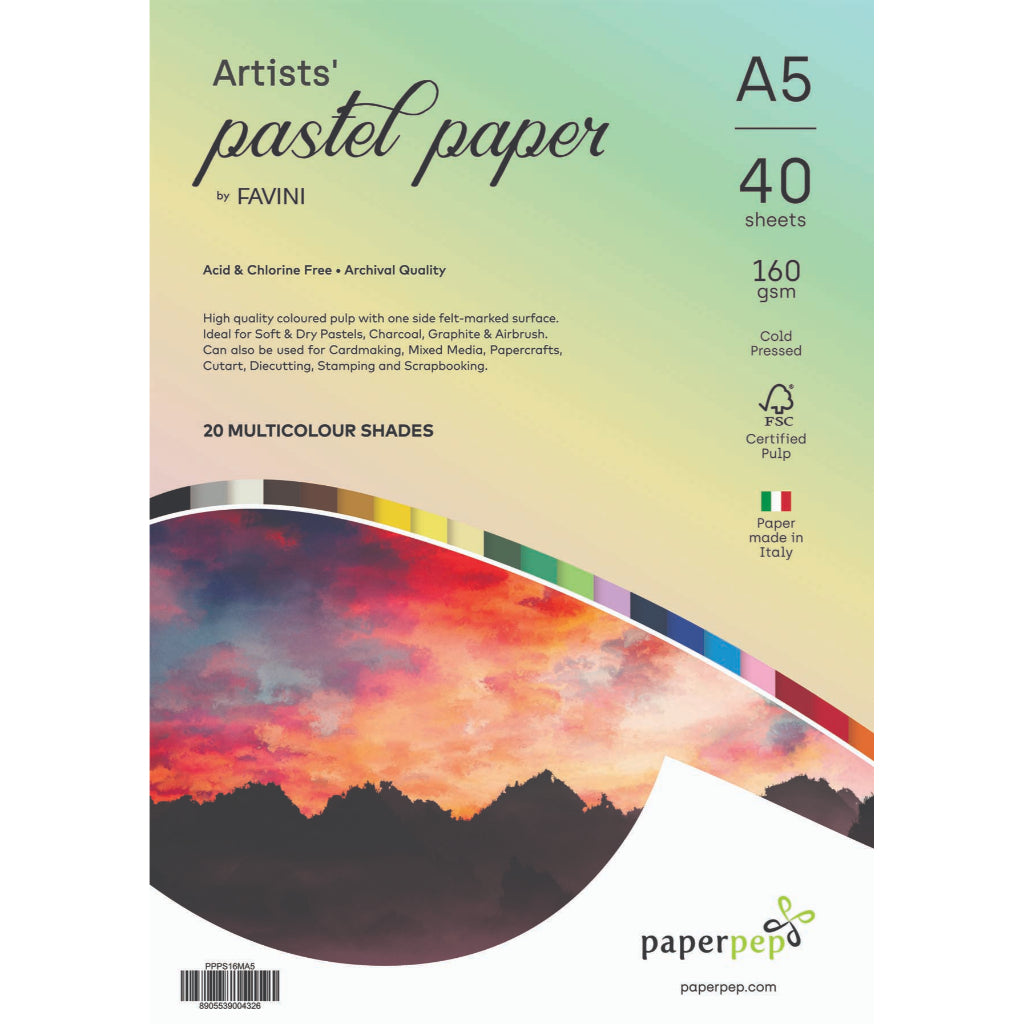 Paper Pep Artists' Pastel Papers 160Gsm A5 Multicolor Shades Assorted Pack Of 40 Sheets