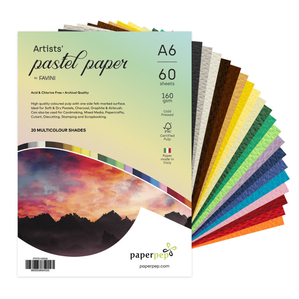 Paper Pep Artists' Pastel Papers 160Gsm A6 Multicolor Shades Assorted Pack Of 60 Sheets