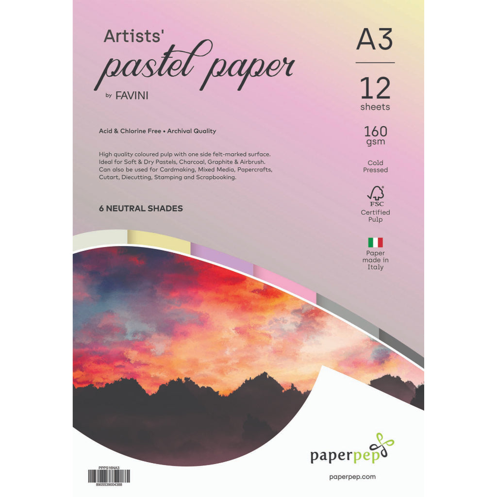 Paper Pep Artists' Pastel Papers 160Gsm A3 Neutral Shades Assorted Pack Of 12 Sheets