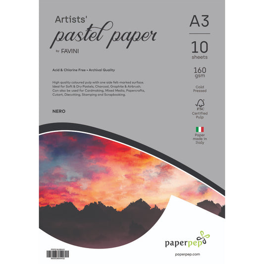 Paper Pep Artists' Pastel Papers 160Gsm A3 Nero (Black) Unicolor Pack Of 10 Sheets