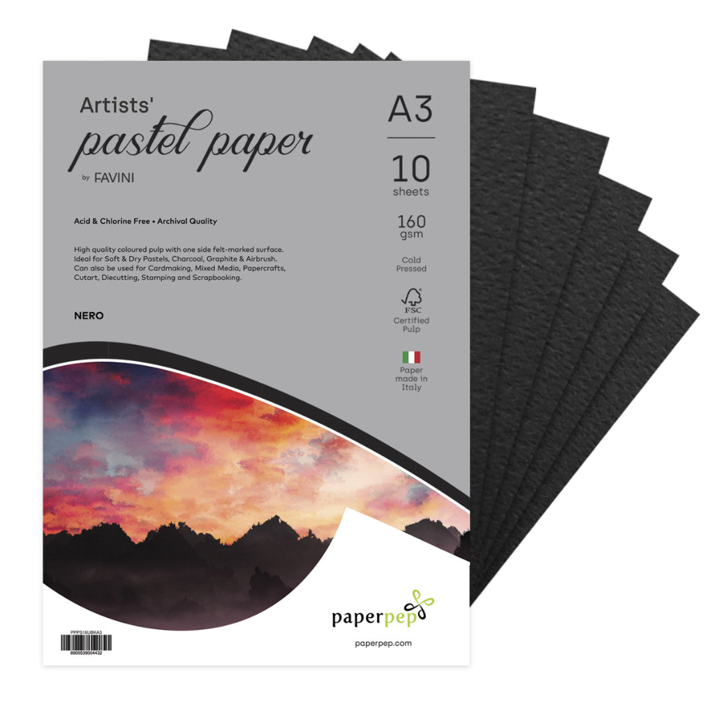 Paper Pep Artists' Pastel Papers 160Gsm A3 Nero (Black) Unicolor Pack Of 10 Sheets