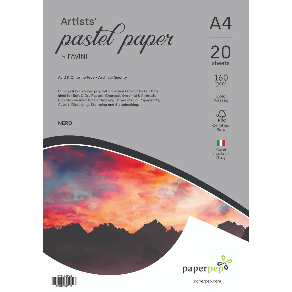 Paper Pep Artists' Pastel Papers 160Gsm A4 Nero (Black) Unicolor Pack Of 20 Sheets
