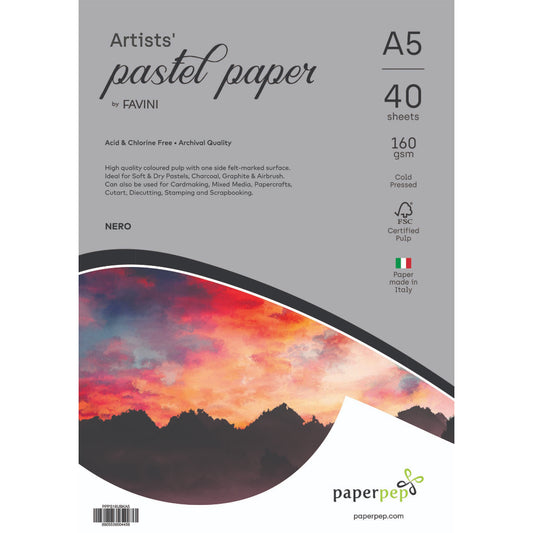 Paper Pep Artists' Pastel Papers 160Gsm A5 Nero (Black) Unicolor Pack Of 40 Sheets