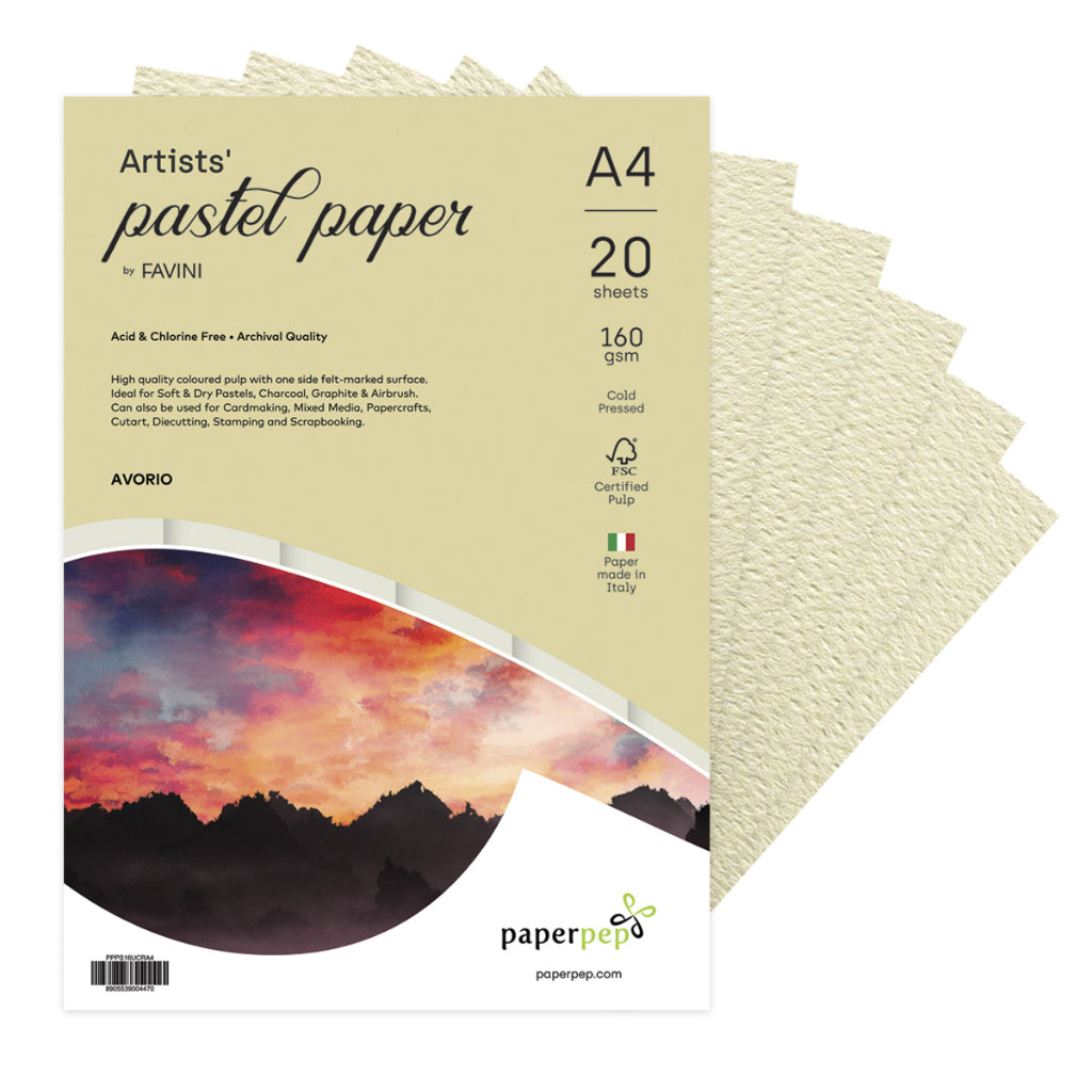 Paper Pep Artists' Pastel Papers 160GSM A4 Avorio (Cream) Unicolor Pack of 20 Sheets