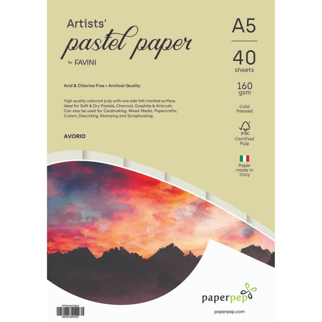 Paper Pep Artists' Pastel Papers 160GSM A5 Avorio (Cream) Unicolor Pack of 40 Sheets