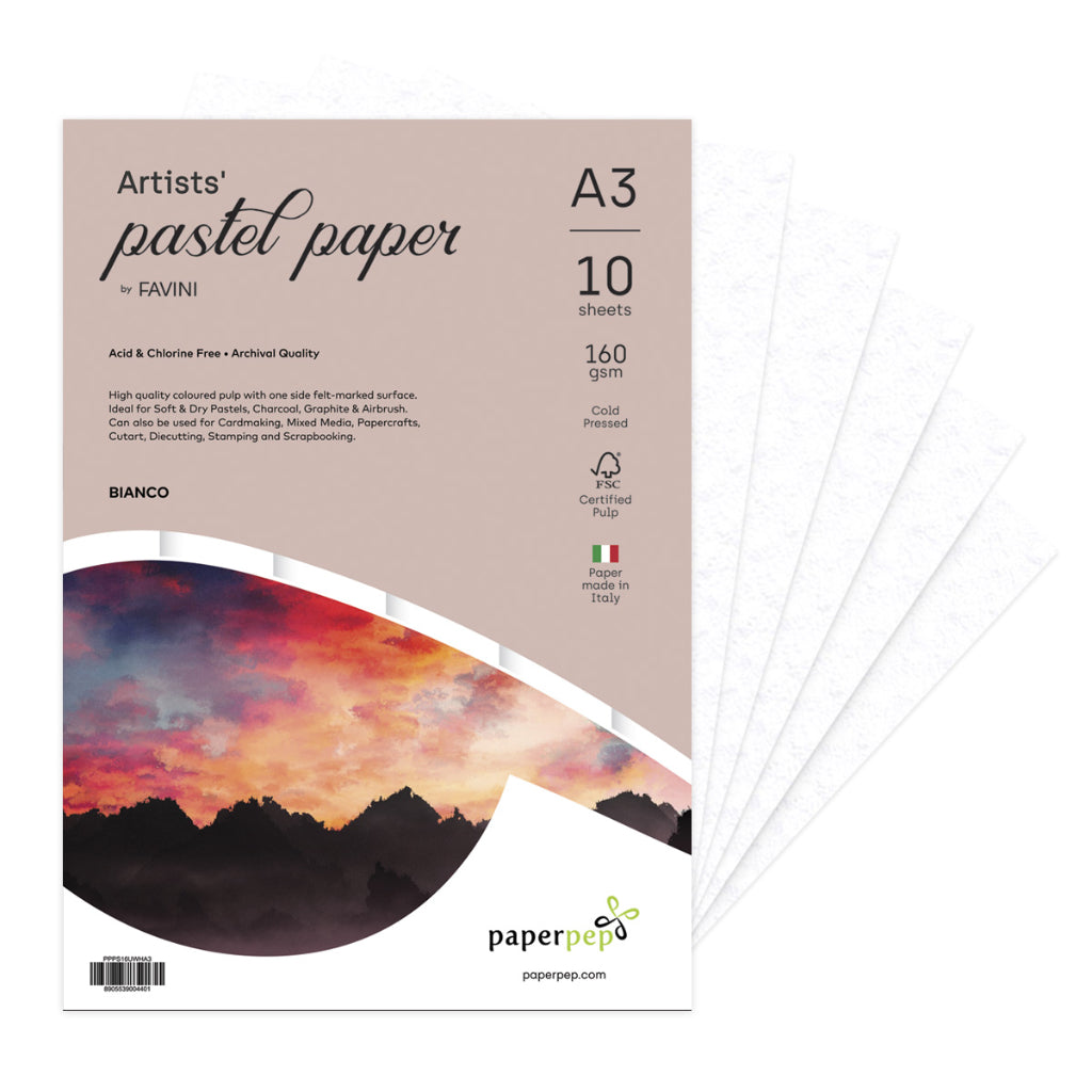 Paper Pep Artists' Pastel Papers 160Gsm A3 Bianco (White) Unicolor Pack Of 10 Sheets