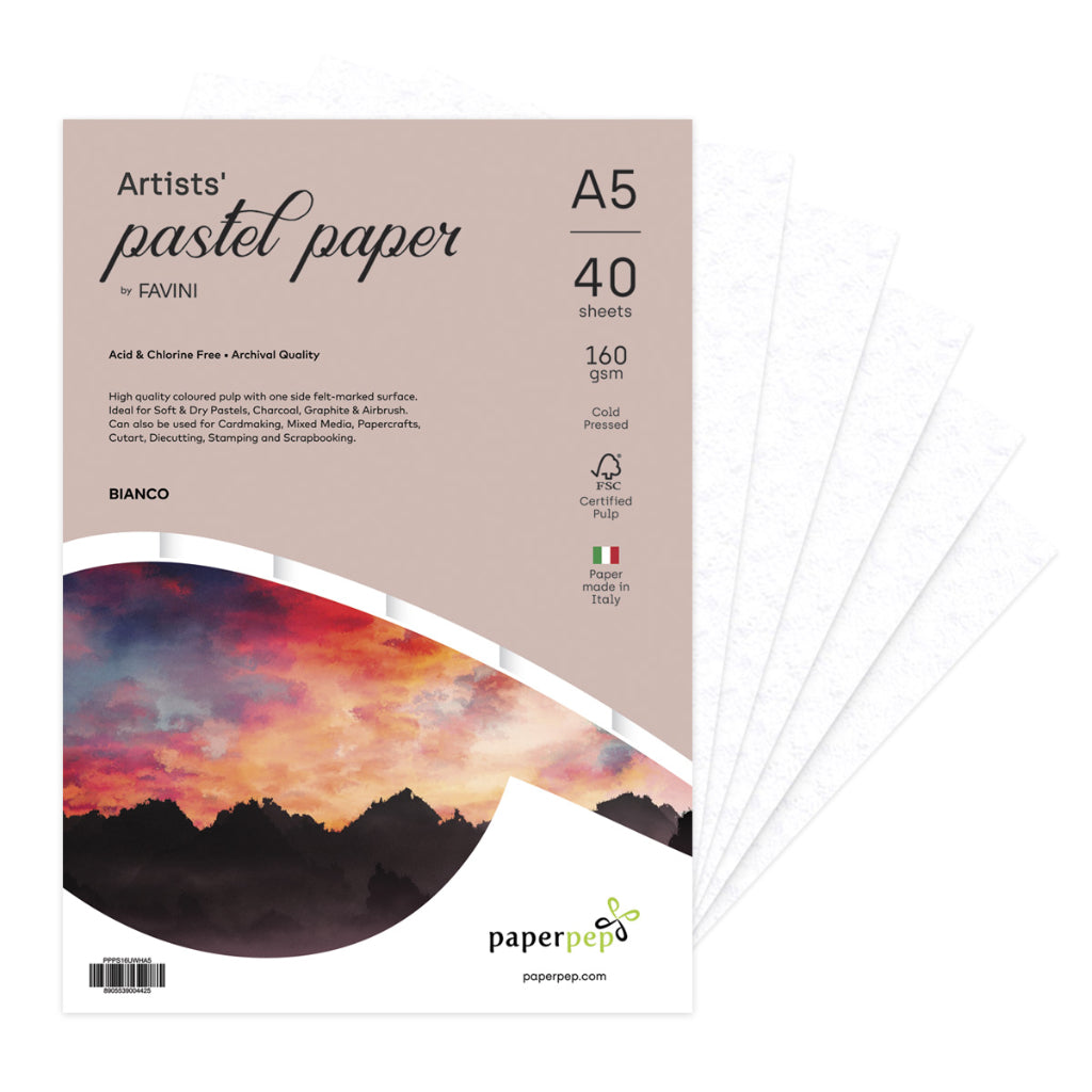 Paper Pep Artists' Pastel Papers 160Gsm A5 Bianco (White) Unicolor Pack Of 40 Sheets