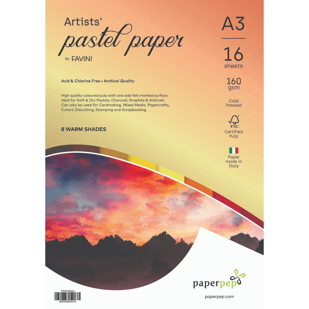 Paper Pep Artists' Pastel Papers 160Gsm A3 Warm Shades Assorted Pack Of 16 Sheets