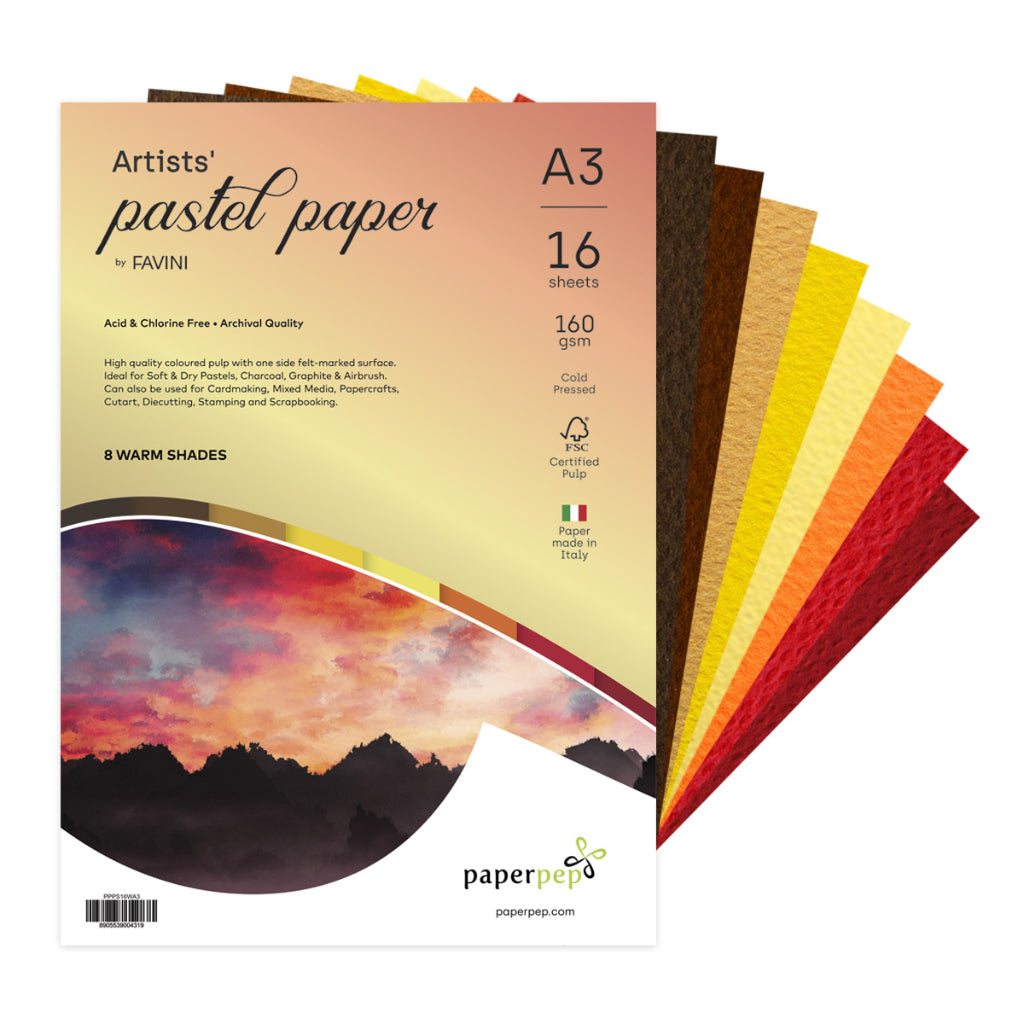 Paper Pep Artists' Pastel Papers 160Gsm A3 Warm Shades Assorted Pack Of 16 Sheets