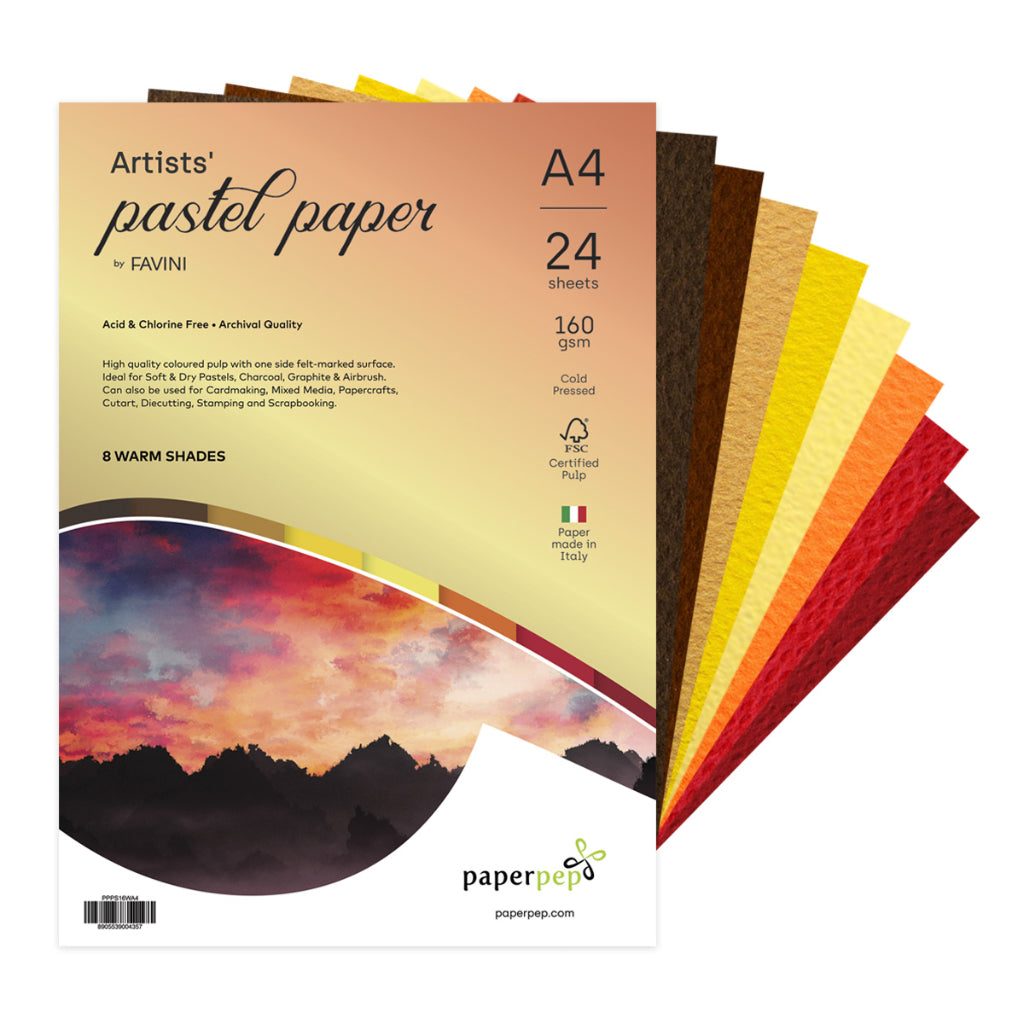 Paper Pep Artists' Pastel Papers 160Gsm A4 Warm Shades Assorted Pack Of 24 Sheets