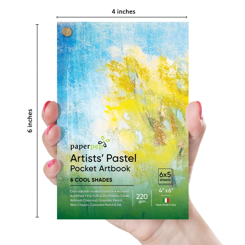 Paperpep Pastel Pocket Artbook 220Gsm 4"X6" Cool Shades 30 Sheets For Pastel, Artists Soft Pastel, Charcoal, Pencils, And Chalk Illustrators, Designers, Fine Arts For Artists' & Amateurs