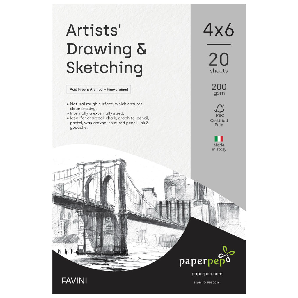 Paper Pep Artists' Sketching & Drawing Paper 200Gsm 4"X6" Pack Of 20