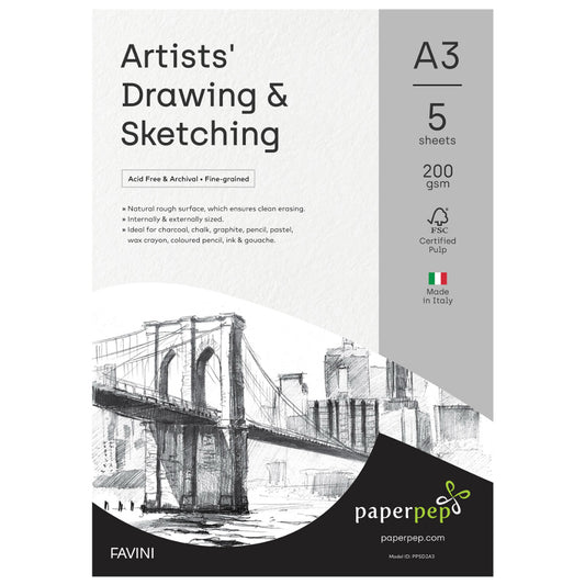 Paper Pep Artists' Sketching & Drawing Paper 200Gsm A3 Pack Of 5