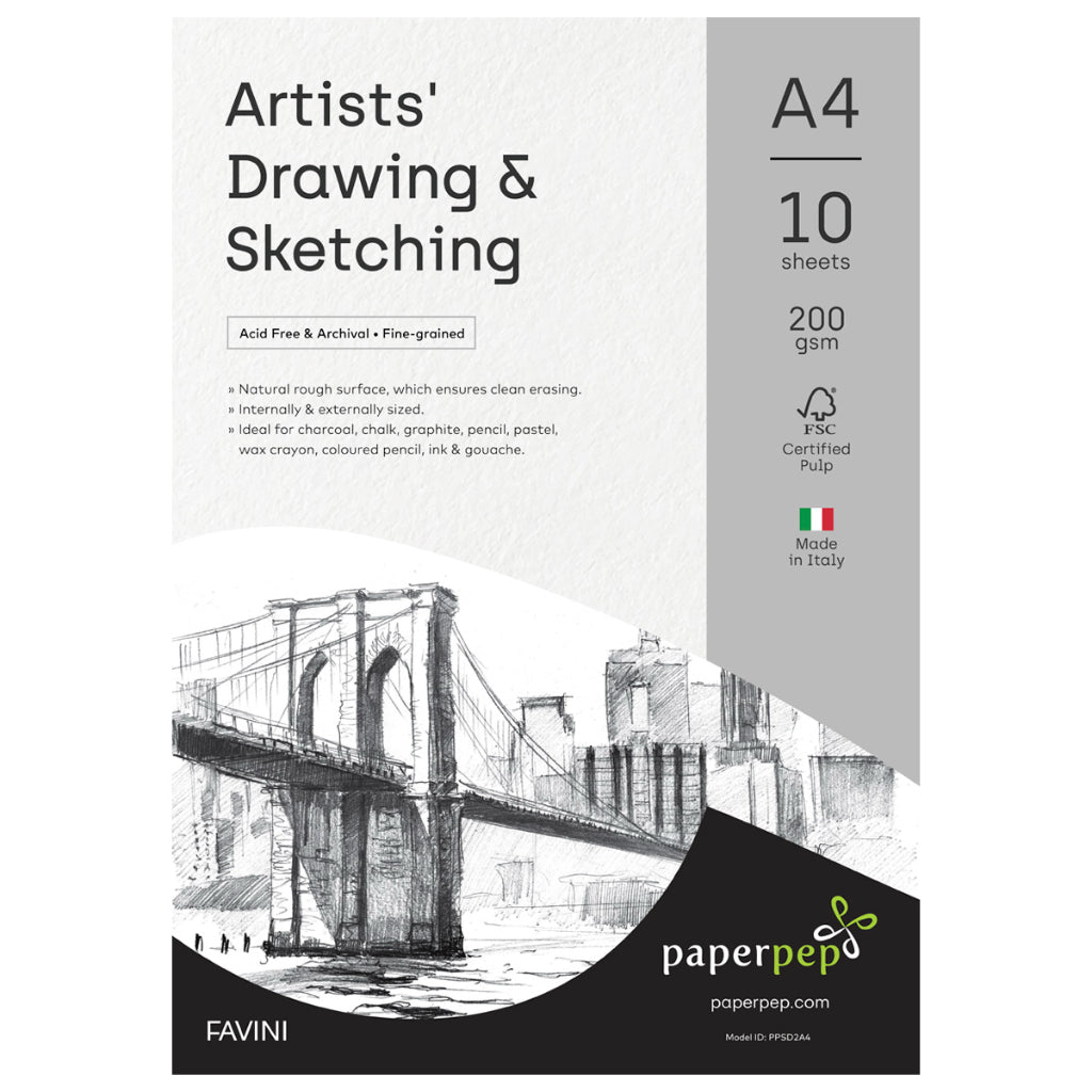 Paper Pep Artists' Sketching & Drawing Paper 200Gsm A4 Pack Of 10