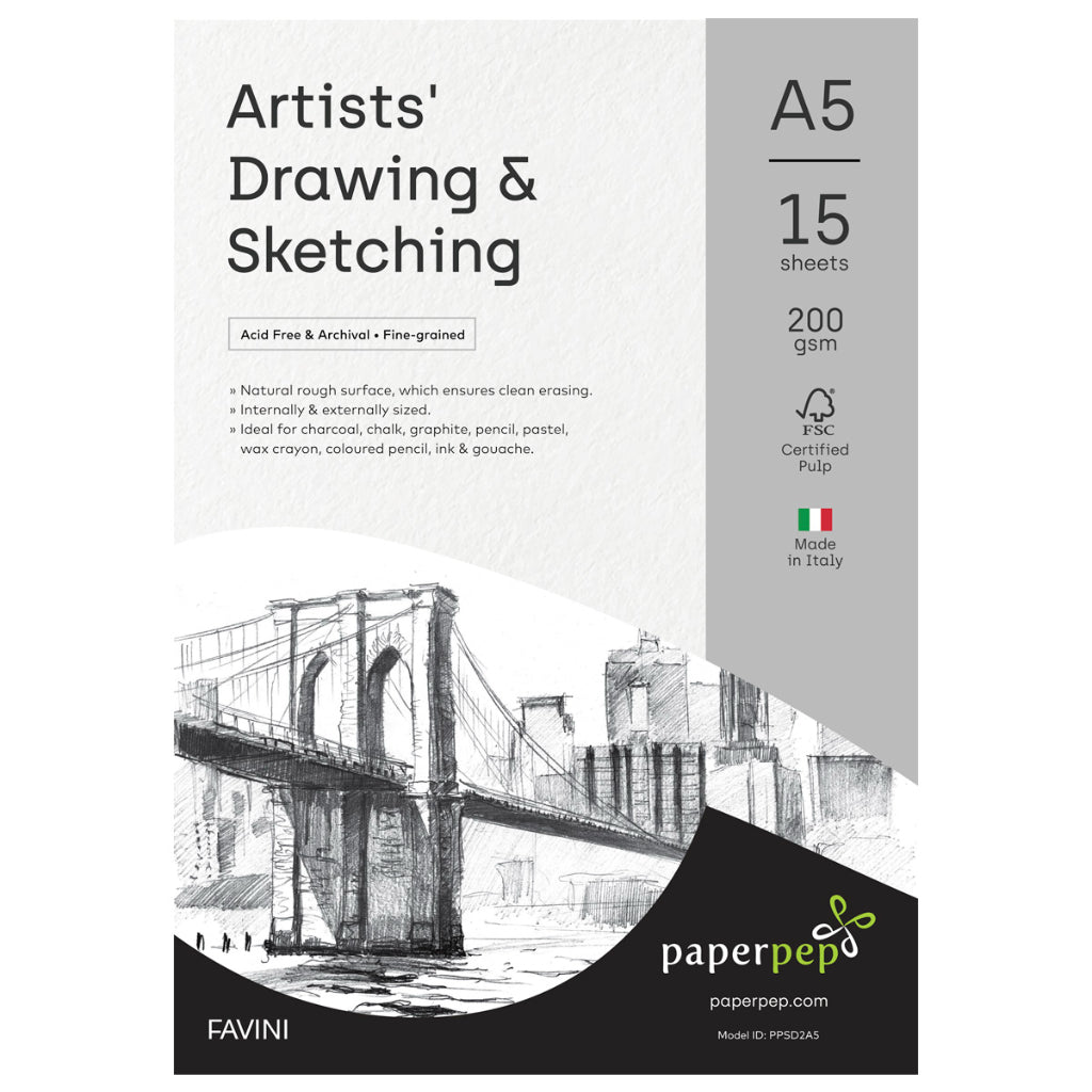 Paper Pep Artists' Sketching & Drawing Paper 200Gsm A5 Pack Of 15