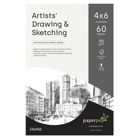 Paper Pep Artists' Sketching & Drawing Paper 90Gsm 4"X6" Pack Of 60