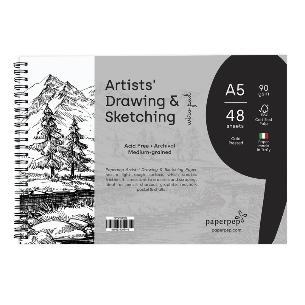 Paper Pep Artists' Sketching & Drawing Wiro Pads 90Gsm A5 48 Sheets