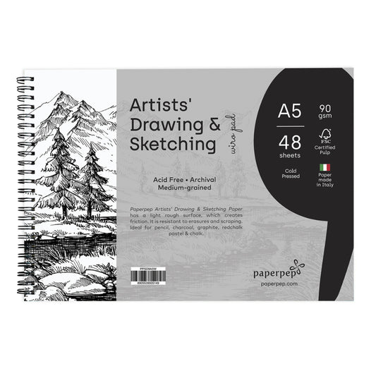 Paper Pep Artists' Sketching & Drawing Wiro Pads 90Gsm A5 48 Sheets