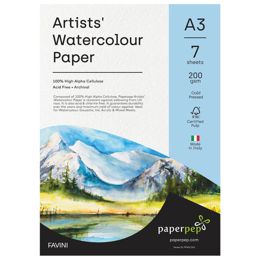 Paper Pep Artists' Watercolour Paper 200Gsm Cold Pressed A3 Pack Of 7