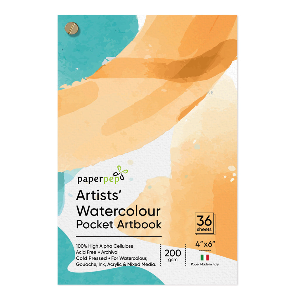 Paperpep Watercolour Pocket Artbook 200Gsm 4"X6" 36 Sheets For Watercolour, Gouache, Ink, Acrylic, Wet & Mixed Media, Art Painting, Drawing For Artists' & Amateurs