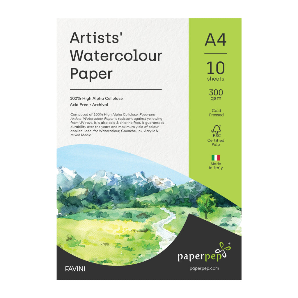 Paper Pep Artists' Watercolour Paper 300Gsm Cold Pressed A4 Pack Of 10