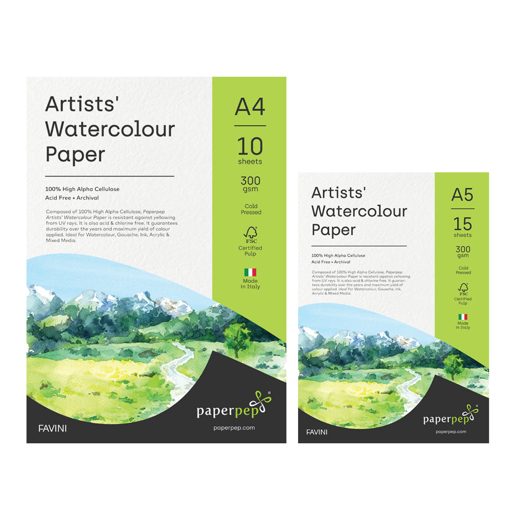 Paper Pep Artists' Watercolour Paper 300Gsm Cold Pressed A4 (Pack Of 10) + A5 (Pack Of 15), White