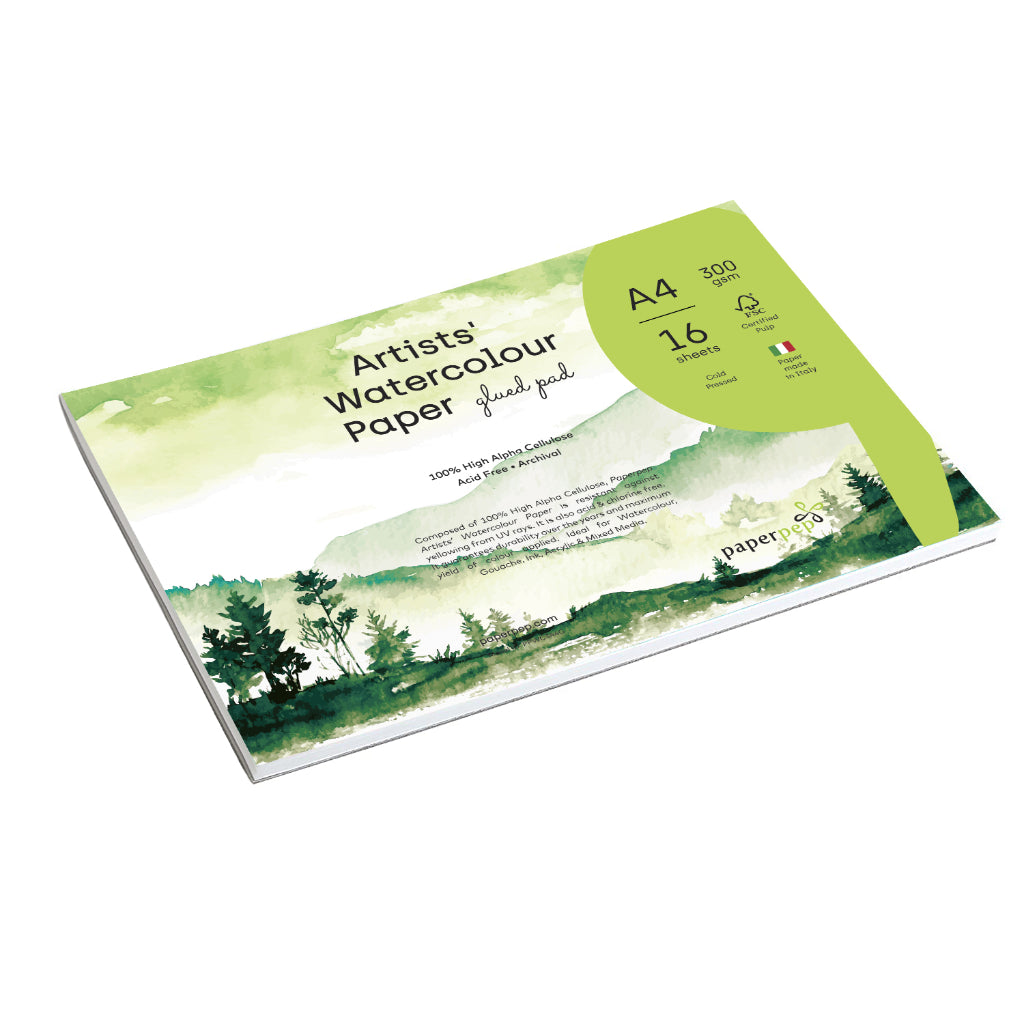 Paper Pep Artists' Watercolour Glued Pads 300Gsm Cold Pressed A4 16 Sheets