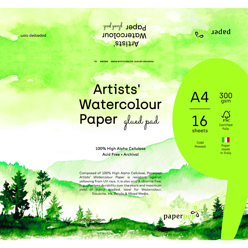Paper Pep Artists' Watercolour Glued Pads 300Gsm Cold Pressed A4 16 Sheets