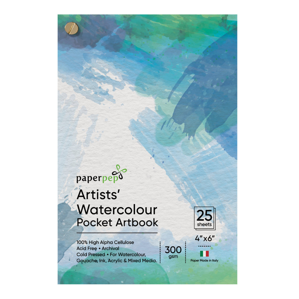 Paperpep Watercolour Pocket Artbook 300Gsm 4"X6" 25 Sheets For Watercolour, Gouache, Ink, Acrylic, Wet & Mixed Media, Art Painting, Drawing For Artists' & Amateurs