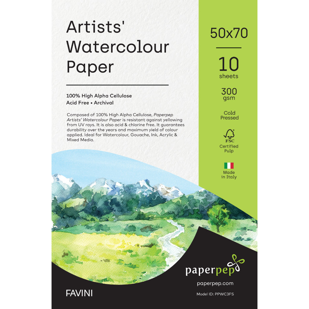 Paper Pep Artists' Watercolour Paper 300GSM Cold Pressed 50X70CM Pack of 10