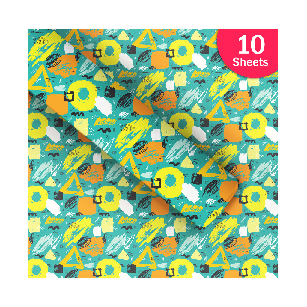 Paperpep Green Geometric Brush Strokes Print Gift Wrapping Paper 19"X29" Pack Of 10 Sheets For Gift Packing Birthday, Anniversary, Diwali, Christmas, All Occasions & Events, Crafts, Return Gifts