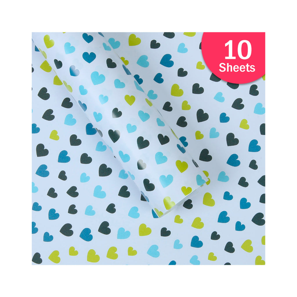 Paper Pep White Heart Print Gift Wrapping Paper 19"X29" Pack Of 10 Sheets