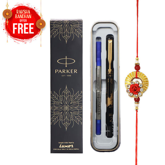 Parker Moments Vector Timecheck Gold Trim Roller Ball Pen | Pen for Gifting | Ideal Rakhi Gift For Brother & Sister Pens Rakshabandhan Gifts | Rakhi Pen Gift Set | Color & Design May Vary