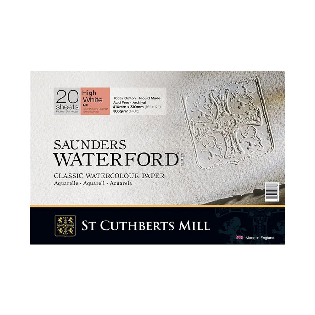 Saunders Waterford St. Cuthberts Mill Watercolor 300 Gsm Hot Pressed Extra White 41X31cm Paper Blocks- 20 Sheets