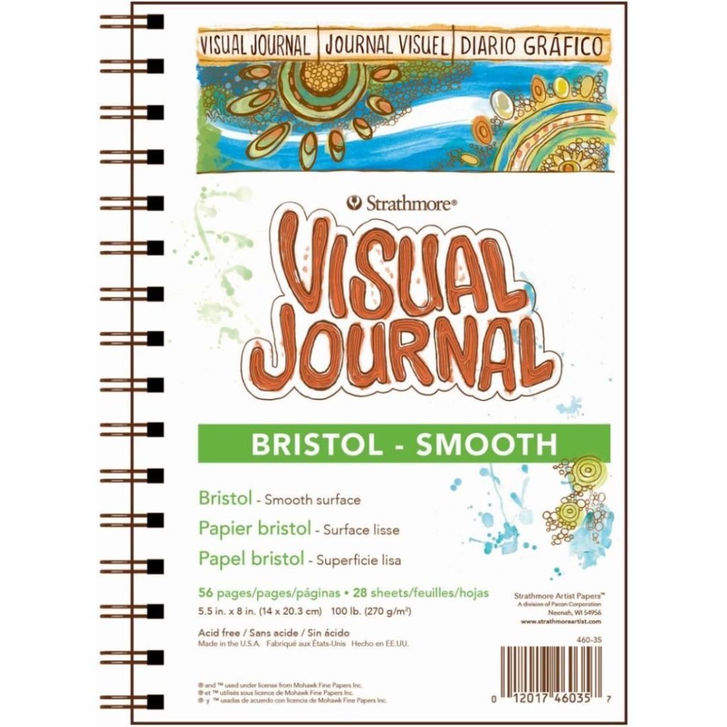 Strathmore 300 Series Visual Journal - Bristol Smooth - 5.5''X8'' Extra White - Extra Smooth - 270 Gsm Paper, Long-Side Spiral Bound - 28 Sheets