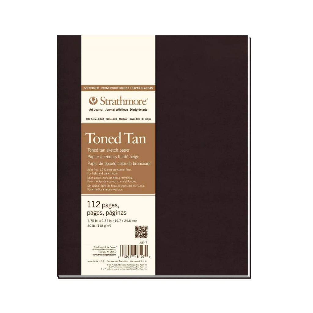 Strathmore 481-7 400 Series Softcover Toned Tan Art Sketch Journal, 7.75"X9.75", 56 Sheets