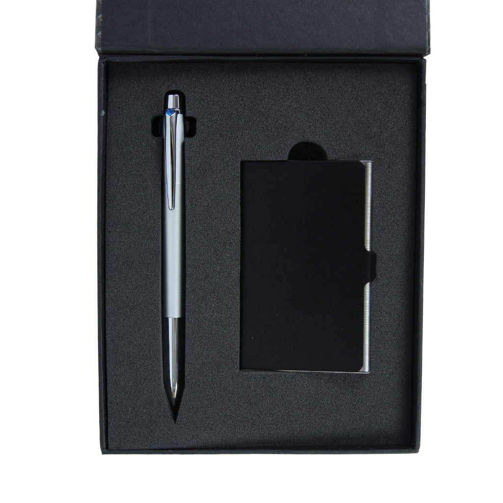 Uni-Ball Jetstream Prime Multifunction Ballpoint Pen Premium Gift Set With Free Card Holder (Silver Body)