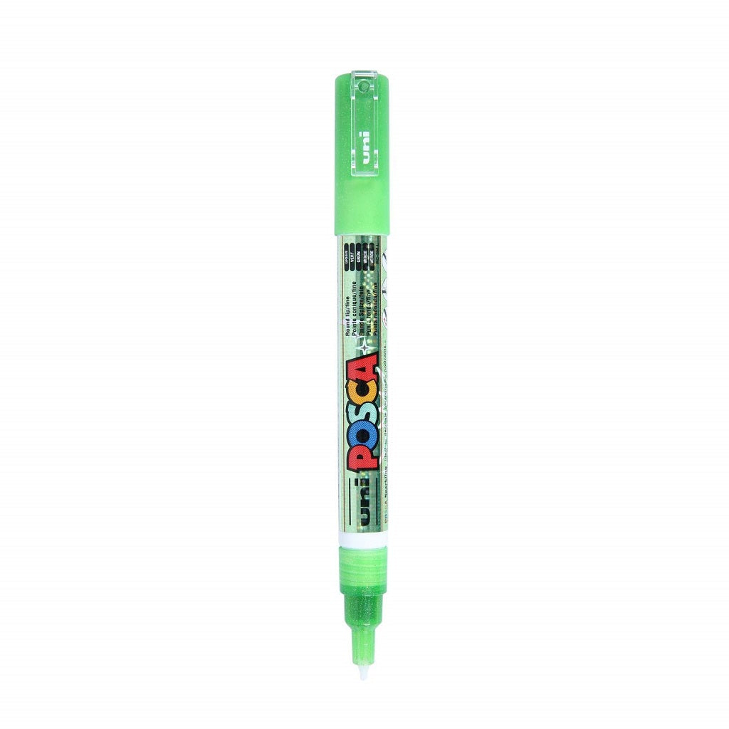 Uni-Ball Pc-3M L Posca Bullet Shaped Marker Pen (0.9-1.3mm- Green Body- Sparkling Green Ink- Pack Of 1)