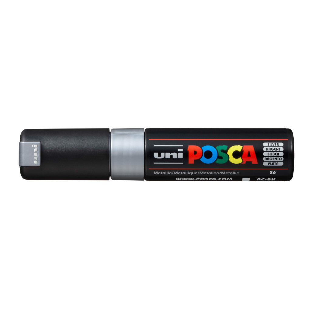Uni-Ball Posca Pc-8K Bold Point Chisel Shaped Marker Pen (8.0 mm- Silver Ink- Pack Of 1)