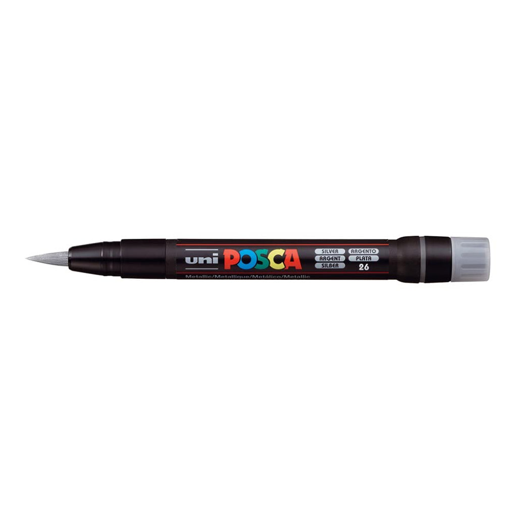 Uni-Ball Posca Pcf-350 Brush Tip Marker Pen (1-10 Mm- Silver Ink- Pack Of 1)