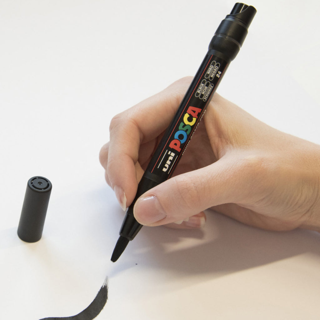 Uni-Ball Posca Pcf-350 Brush Tip Marker Pen (1-10 Mm- White Ink- Pack Of 1)