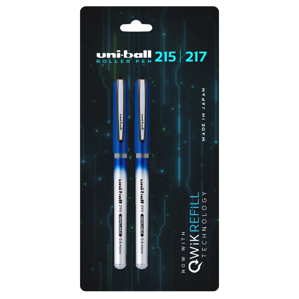 Uni-Ball Qwik Refill Ub 215 Micro Roller Ball Pen(0.5mm- Blue Ink- Pack Of 2)
