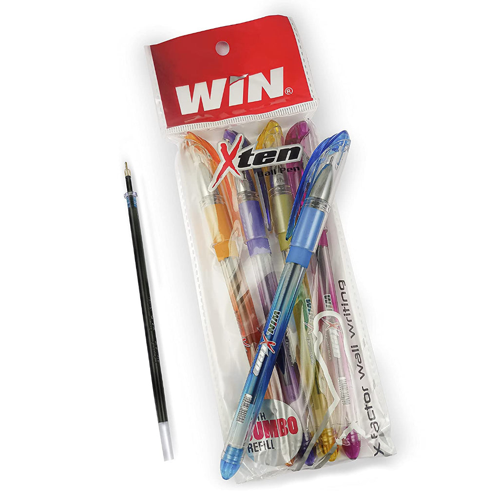 Win X-10 Ball Pen Blue (6Pcs Pouch+1Refill)
